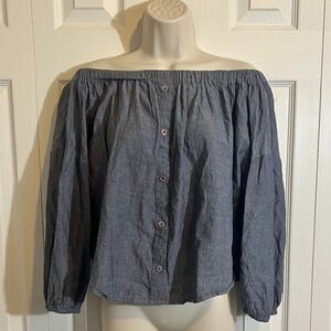 Boohoo Blue Off-Shoulder Long Sleeve Top Size 8